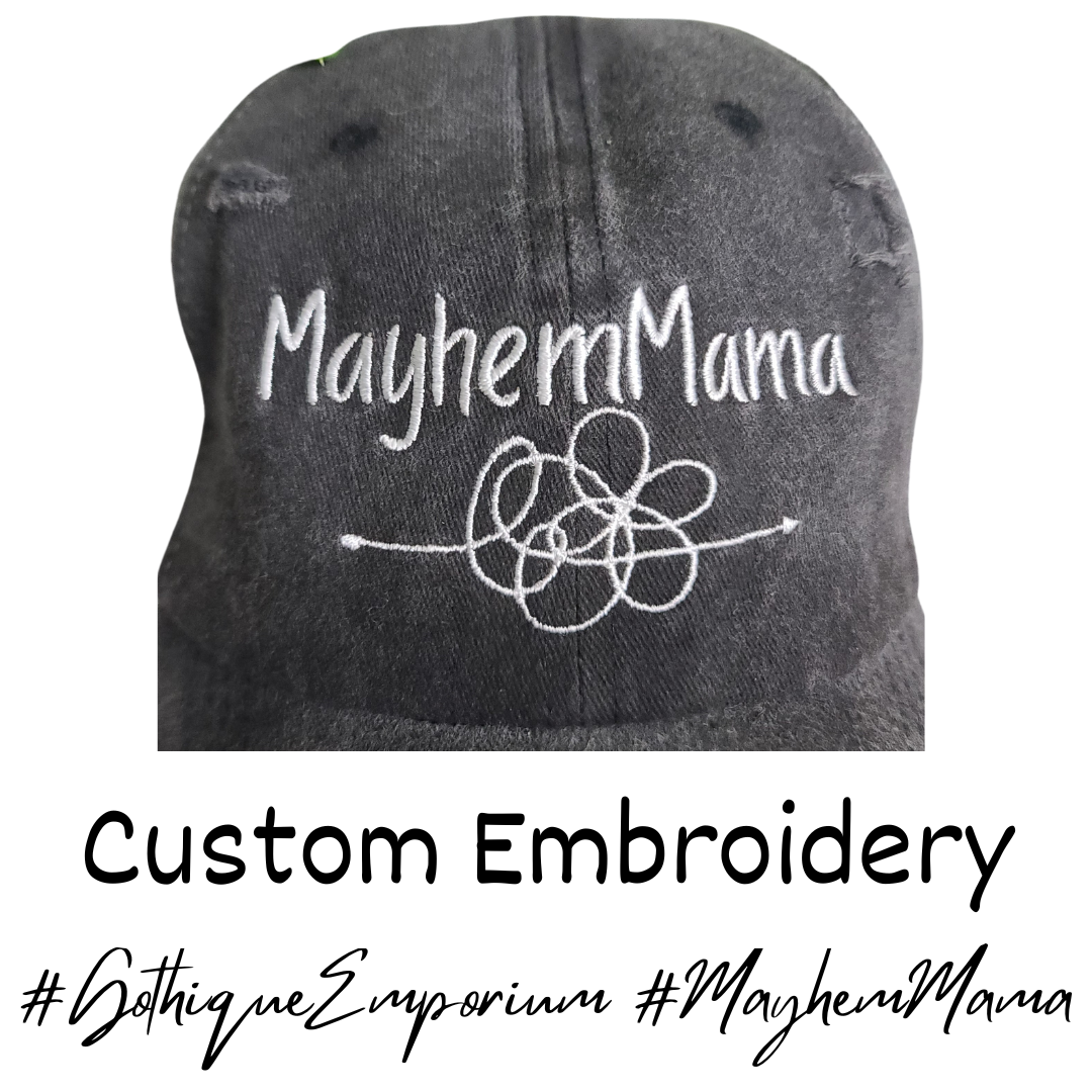 High Ponytail Hat - Mayhem Mama (Trucker Distressed Gray Women's Hat)